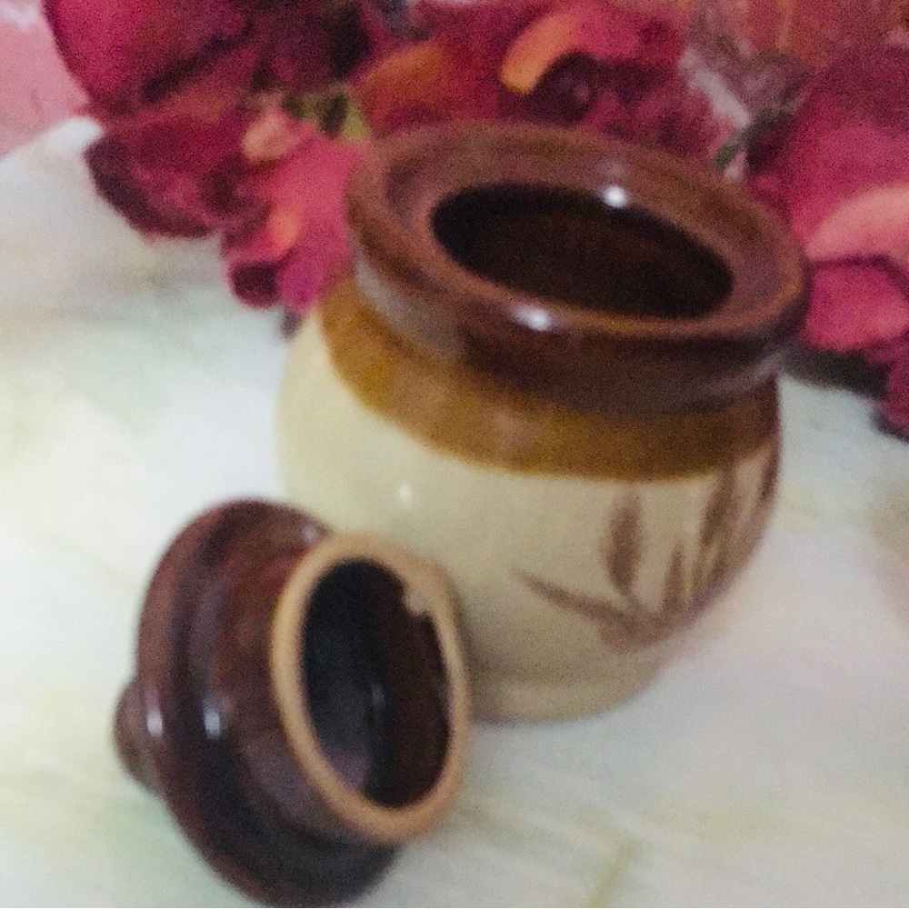Vintage 70s Stoneware Wheat grass Pattern Sugar and Creamer Set - Picture 8 of 10